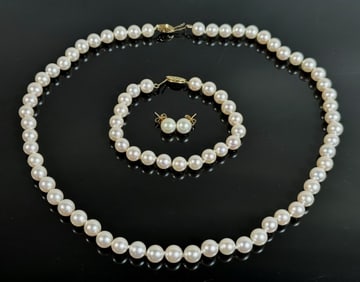 Cultured Pearl Necklace, Bracelet, Earrings (4pc)