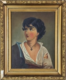 Antique Oil on Canvas Primitive Portrait Painting