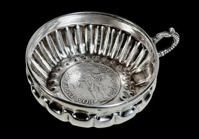 Antique French Silver Tastevin, 1661 Coin Inset