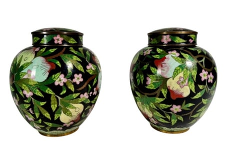 Pair, Antique Qing Chinese Cloisonne Jars (2pc)
