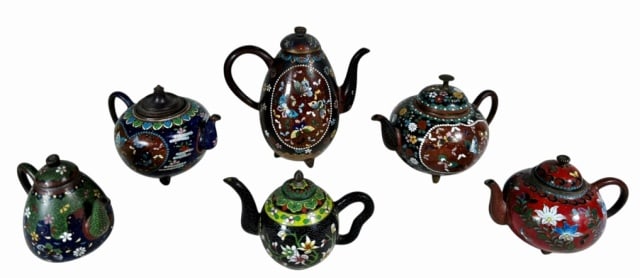 Chinese Qing Miniature Cloisonne Teapots (6pc) (1 of 8)