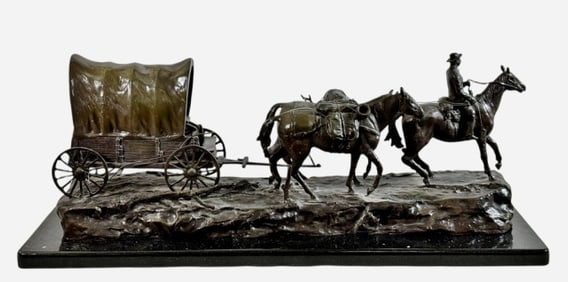 Vintage Cast Bronze Wagon Train, R. Clark