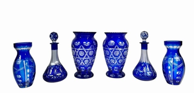 Collection, Antique Blue Cut to Clear Glass (6pc) (1 of 5)