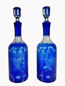 Antique Bohemian Cut to Clear Decanters (2pc)
