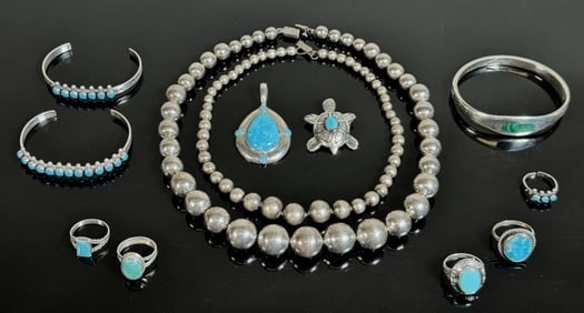 Southwest Sterling, Turquoise Jewelry (12pc)