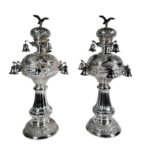 Antique .835 Silver Rimonim Torah Finials (2pc) (1 of 5)
