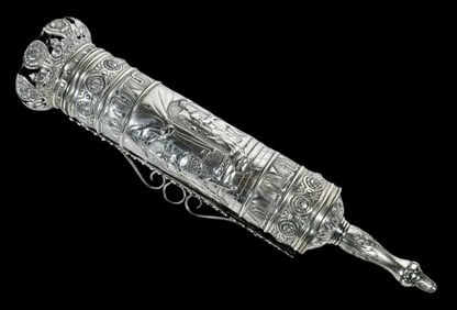Hungarian Repousse Silver Megillah Esther Scroll