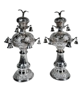Antique .835 Silver Rimonim Torah Finials (2pc)