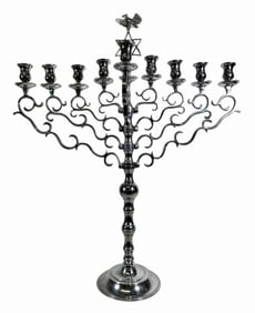 Large Cast Metal Hanukkah Menorah