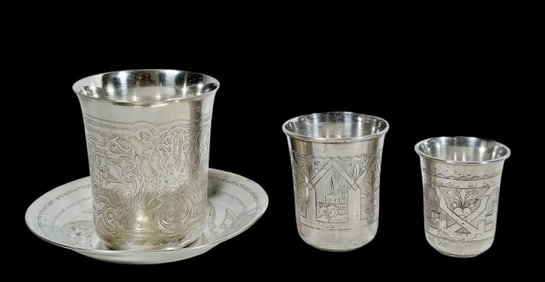 Antique Russian Silver Kiddush Cups (4pc)