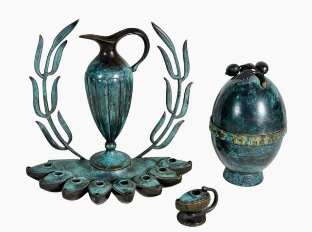 Cast Bronze Menorah and Etrog Set Set (4pc) (1 of 4)