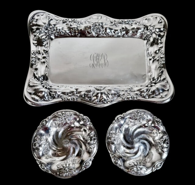 Sterling Repousse Tray, Bowls, Gorham (3pc) (1 of 6)