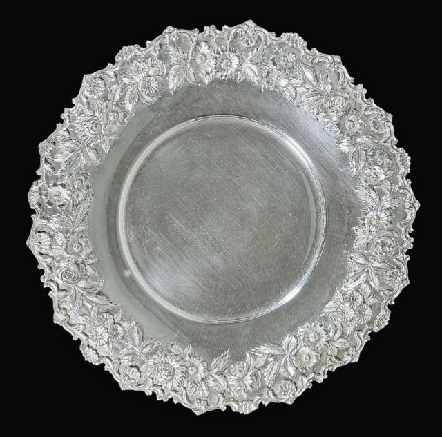 Antique Sterling Silver Repousse Plate, S. Kirk (1 of 4)