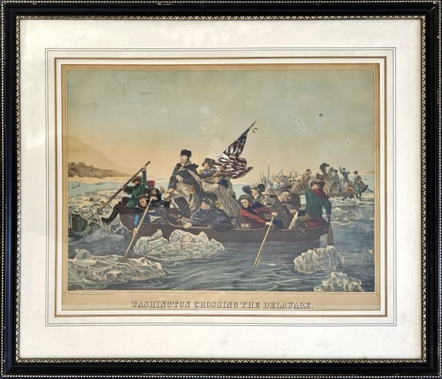 19th C Litho Print, Washington Crossing Delaware (1 of 4)