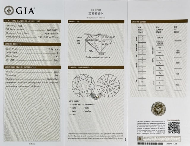 GIA Certified Diamond, 3.34 cts, SI2, E Color - 4