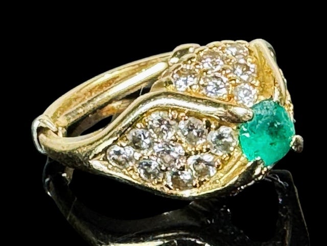 Two 14K Gold Diamond, Emerald Rings (2pc) - 4