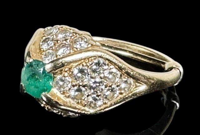 Two 14K Gold Diamond, Emerald Rings (2pc) - 6