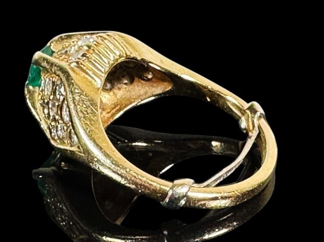 Two 14K Gold Diamond, Emerald Rings (2pc) - 7