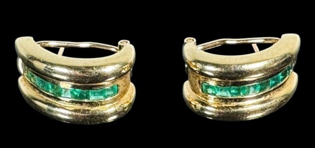 Pair, 14K Gold, Emerald Earrings (2pc) (1 of 4)