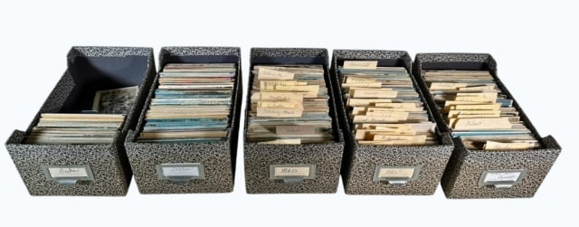 Vintage Postcard Coll, Massachusetts (2000+pc): Collection of 2000+ vintage postcards of Massachusetts towns and cities, more than half pre-dating WW1, with some 600 for Boston (including Brookline, Cambridge, Arlington, Roxbury, Somerville). Bosto