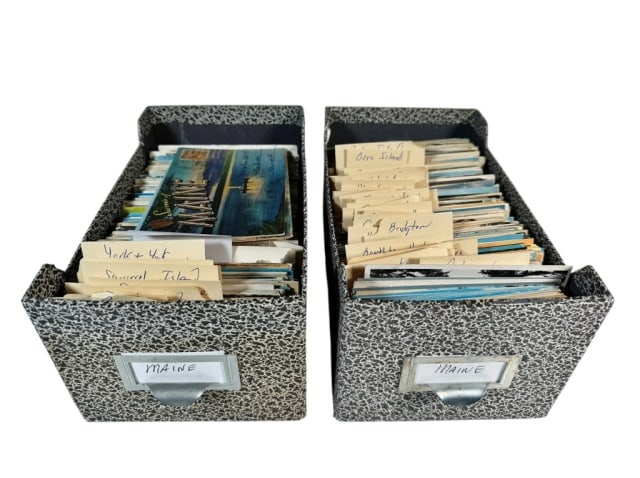 Vintage Postcard Coll, Maine (800+ pc): Collection of 800 + vintage postcards of Maine cities and towns, more than half pre-dating1920, with over 100 views of Portland, 50+ of Bar Harbor and Acadia National Park, and Boothbay Harbor. More t