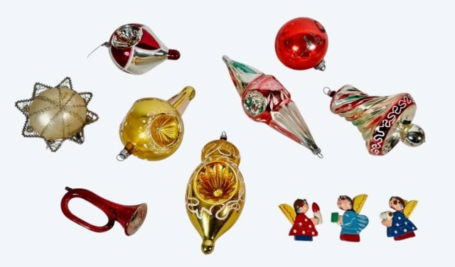 Antique Ornaments, Mercury Glass, Wood (13pc) (1 of 6)