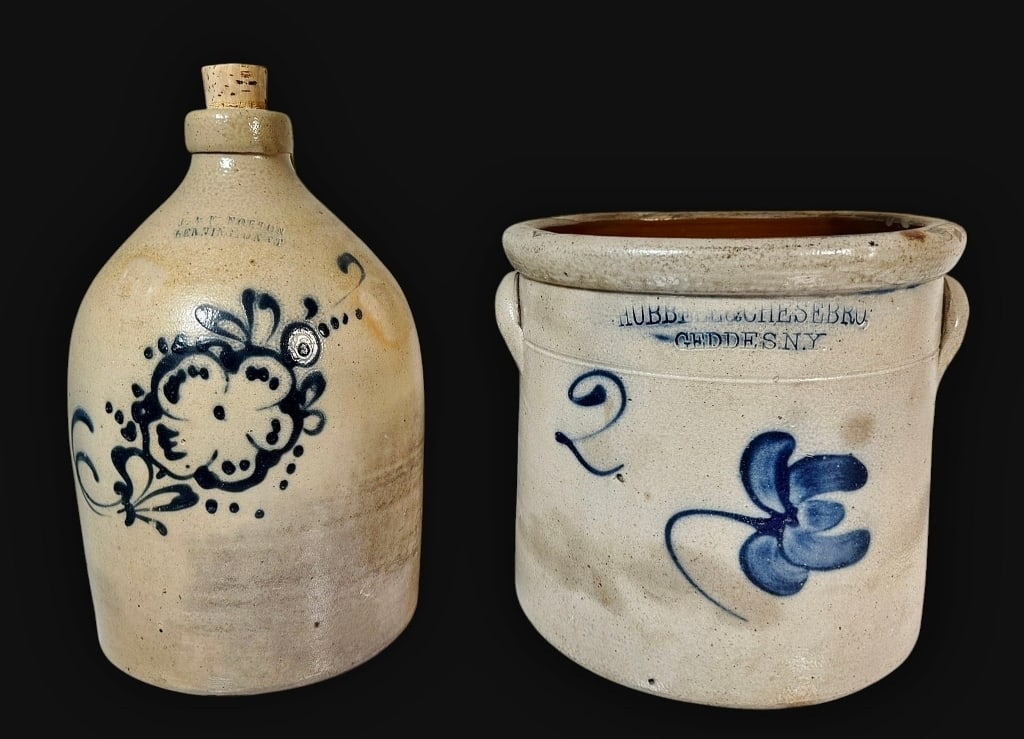 19th C Decorated Stoneware Jug, Crock (2pc) (1 of 9)