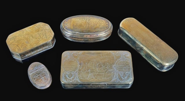 18th C Dutch Decorated Brass Snuff Boxes (6pc) (1 of 12)
