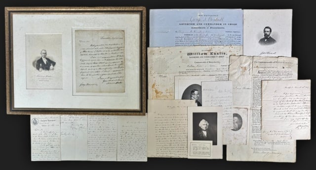 18th-19th C MA Governor Letters, Docs Coll (17pc) (1 of 12)