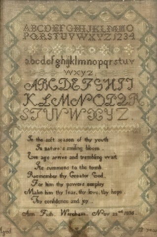 1836 Dated Sampler, Ann Fish, Wareham MA - 2