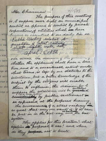 Harvard President Charles W. Elliot Coll (20pc): Collection of Twenty Letters, Speeches, and Ephemera of Harvard President Charles W. Elliot's 40 year career, including: (1) Typed address labeled "Commencement dinner 1896" with ink corrections, 3