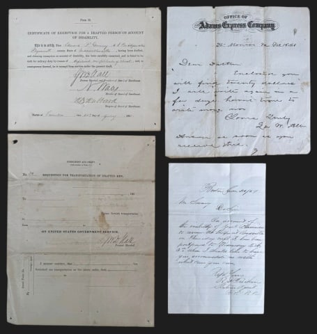 Civil War MA Draft Exemption Docs, More (4pc) (1 of 5)