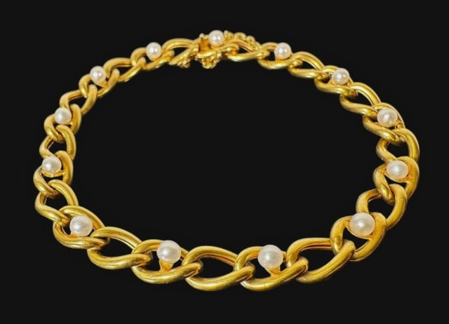Antique 18K Gold Pearl Link Bracelet (1 of 4)