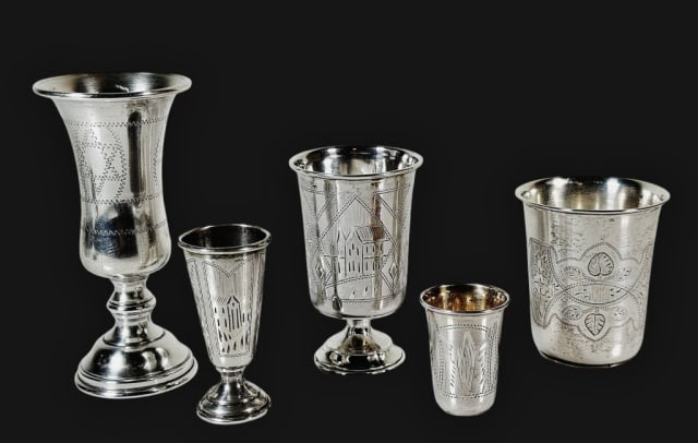 Antique Russian, European Kiddush Cups (5pc) (1 of 8)