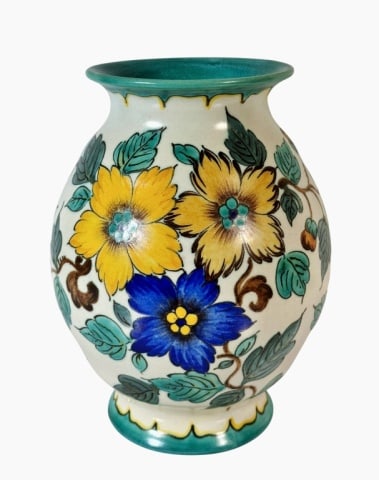Antique Dutch Hand Decorated Gouda Pottery Vase (1 of 3)