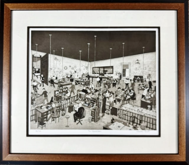 Etching, "The News Room" By J. Wooster Scott (1 of 5)