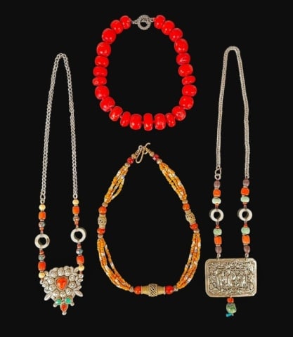 Chinese Jewelry, Silver, Stone Necklaces (4pc) (1 of 5)
