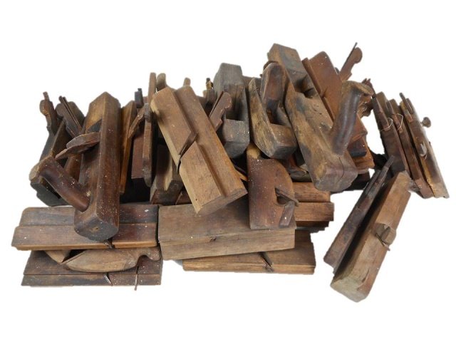 19th C. Tool Chest with Forty Block Planes: Plus seven assorted tools belonging to Kingston Jones River ship builder, Joseph Holmes (1779-1859). Many with stamped initials "JH".