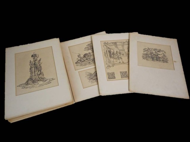 Original Illustrations for 'The Compleat Angler': Twenty-five original, highly detailed pencil illustrations for 'The Compleat Angler', authored by Izaak Walton. Artist unkown. Twenty items are preserved under thick cardboard mats with window view of