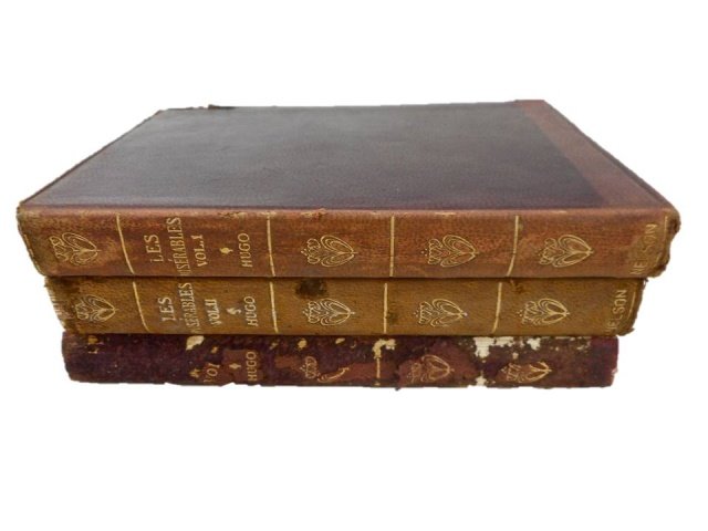 Hugo, Victor - Les Misarables, in Three Volumes: HUGO, VICTOR - 'Les Miserables', three volumes. Published by Thomas Nelson and Sons, New York. Circa 1900. Leather boards with gilt lettering on spines. Shelf wear with loss to spine on vol. III.