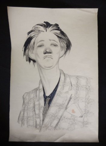 MOOR, DMITRY - Six Works of Art & Illustrations: Six original works of art and illustrations attributed to Russian artist, Dmitry Moor. 1) Depicts a man seated on telephone, with pipe and puppy in foreground, has paper tag on reverse with informatio