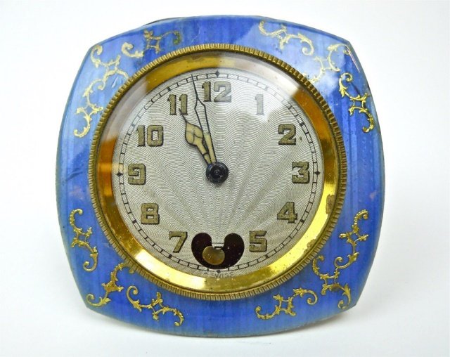 Swiss Travel Clock, Guilloche Enamel (1 of 3)