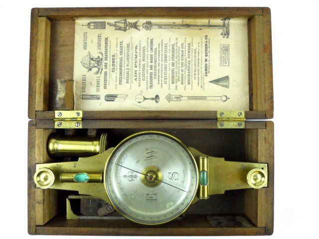 Lacquered Brass Surveyors Compass, J. QUEEN & Co (1 of 7)