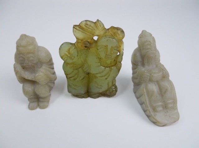 Chinese Carved Stone Figures: Three Chinese carved stone figures of various age and composition. Largest measures 2.25"H. Provenance: Private Massachusetts collection.