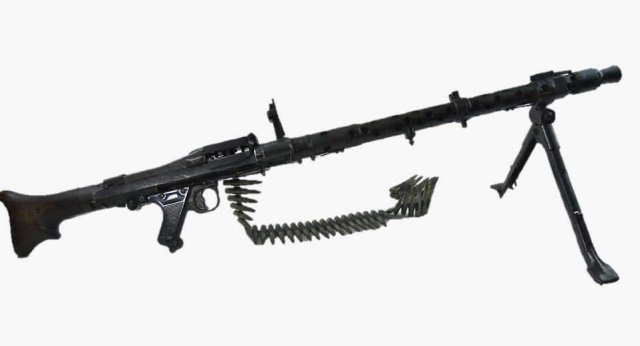 INERT WWII German M1934 Machine Gun, DOT 45: Original WWII parts built on a dummy receiver. Barrel assembly is marked, "DOT 1945 8576b" with Israeli military marks. Wood butt stock with waffenampt and "CWW1942" assembly marked, "3989" and "8321.