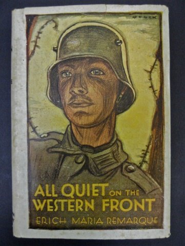 'All Quiet on the Western Front', First Edition: REMARQUE, ERICH M. - 'All Quiet on the Western Front.' First American Edition, Hardcover, Gray cloth boards and spine with printed text. Original dust jacket designed by Paul Wenck with edge chips and