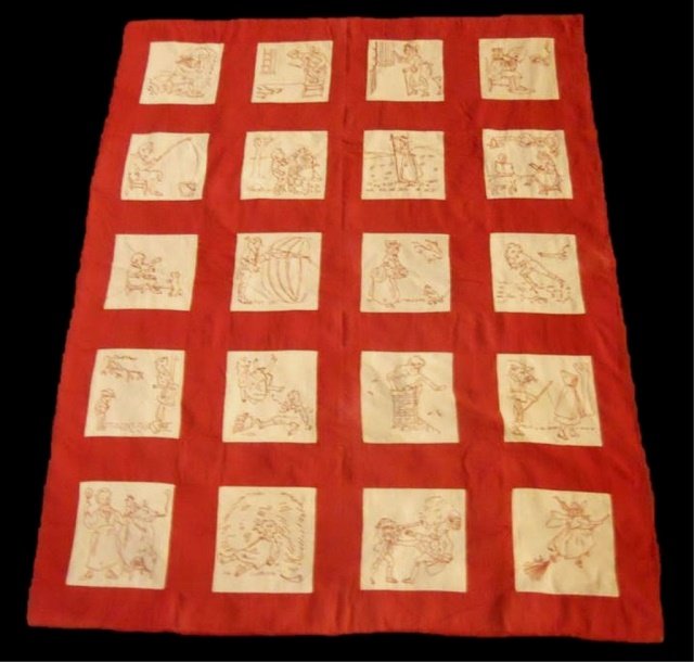 Antique Redwork Embroidered Crib Quilt (1 of 7)