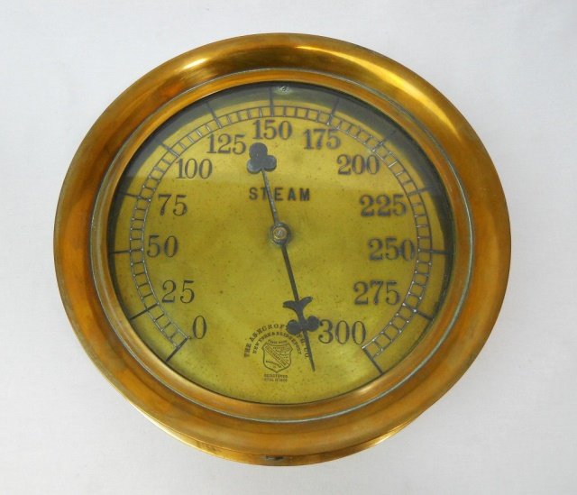 Antique Brass Steam Gauge, Ashcroft Mfg. Co. 1898