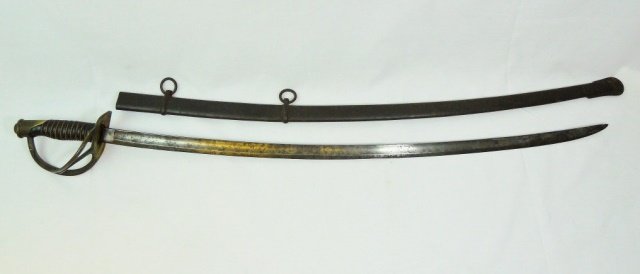 Civil War Cavalry Sword, Mansfield and Lamb 1864: Model 1860 Civil War Union Cavalry Sword. Single fullered curved steel blade, ricasso signed "Mansfield & Lamb", reverse is signed, "U.S. J.M. 1864". Brass guard with wire wrapped leather grip, accomp