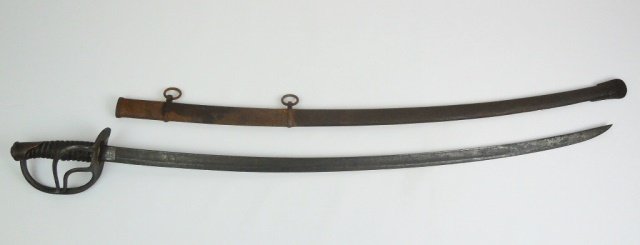 Civil War Cavalry Sword, Roby 1864: Model 1860 Civil War Union Cavalry Sword. Single fullered curved steel blade, ricasso signed "C. ROBY CHELMSFORD MASS", reverse "A. G. M. U.S. 1863". Brass guard, accompanied by steel scabbard. Blade 